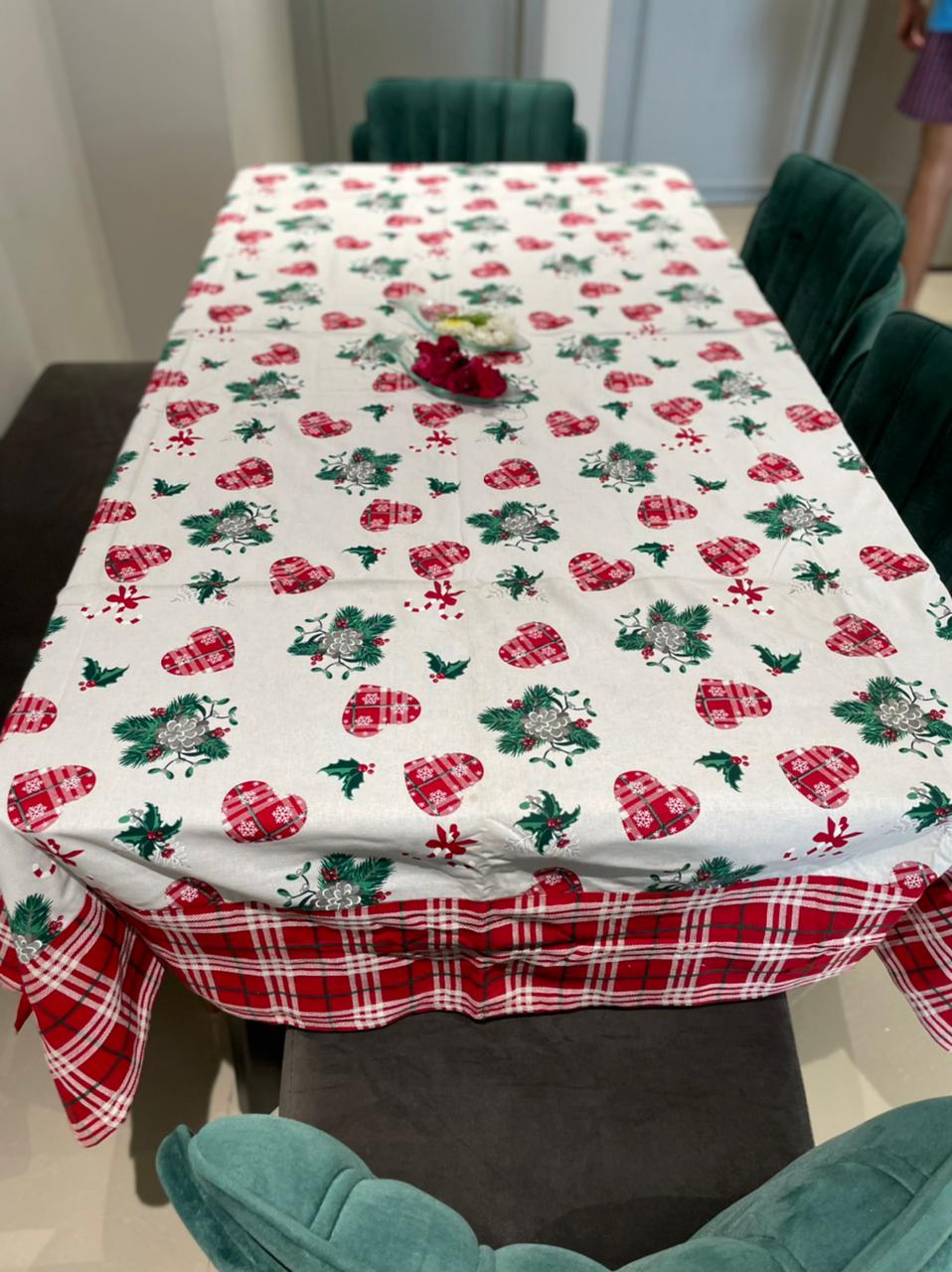 Heart Shape Pattern 100% cotton table cover size 54x84 inch
